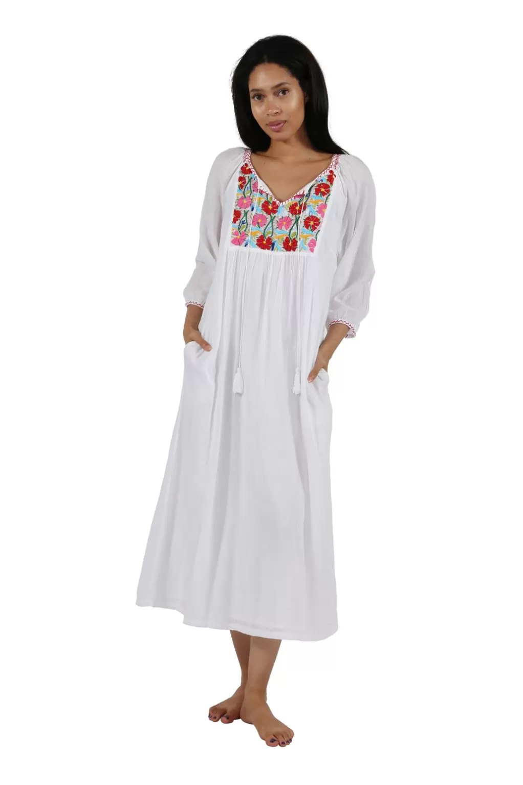 La Cera™ 100% Cotton Embroidered Gown With Lining