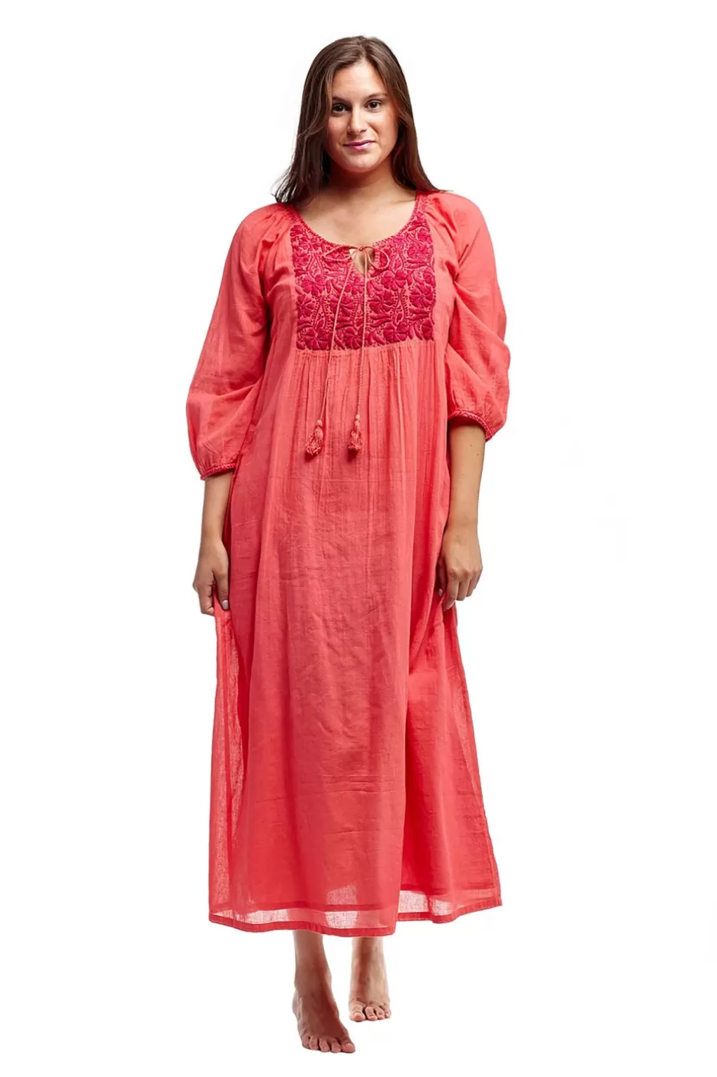 La Cera™ 100% Cotton Embroidered Gown With Lining