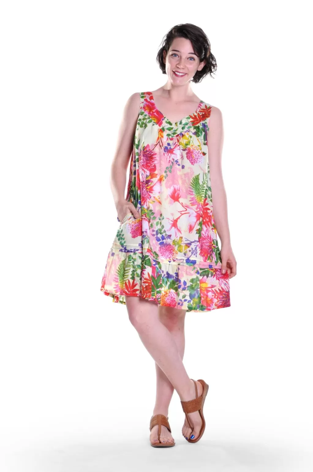 La Cera™ 100% Cotton Multicolored Floral Cotton Chemise