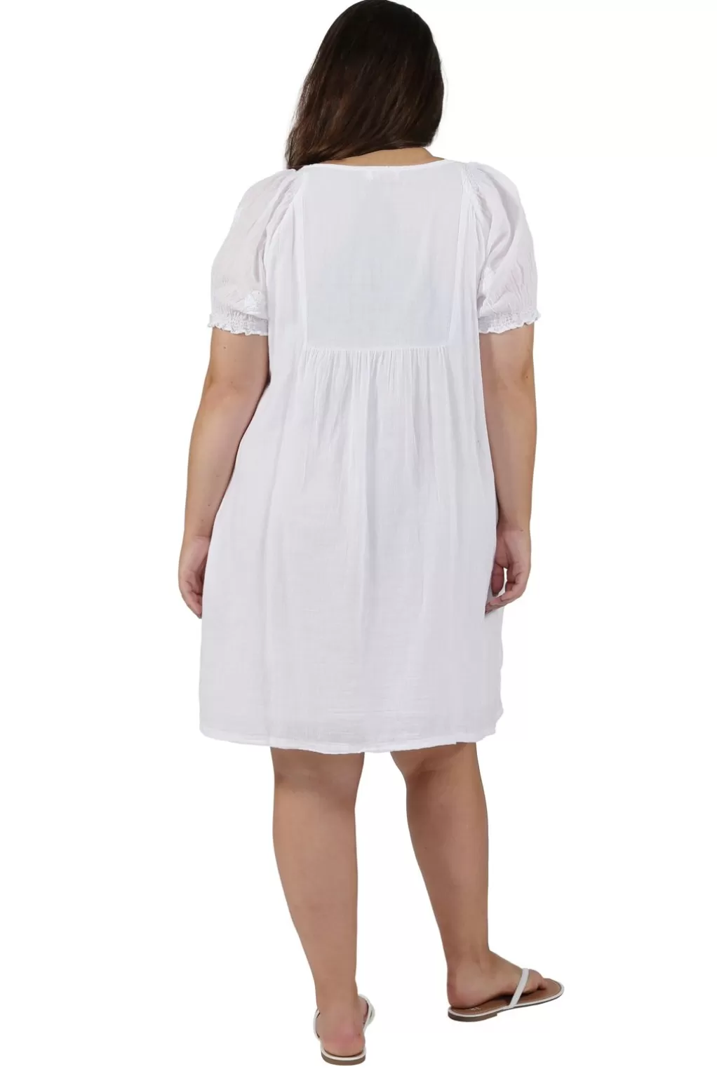 La Cera™ 100% Cotton Plus Size Short Sleeve Embroidered Chemise
