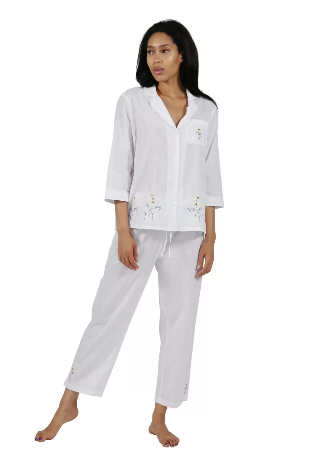 La Cera™ 100% Cotton Sunflower Embroidered Pajama Set