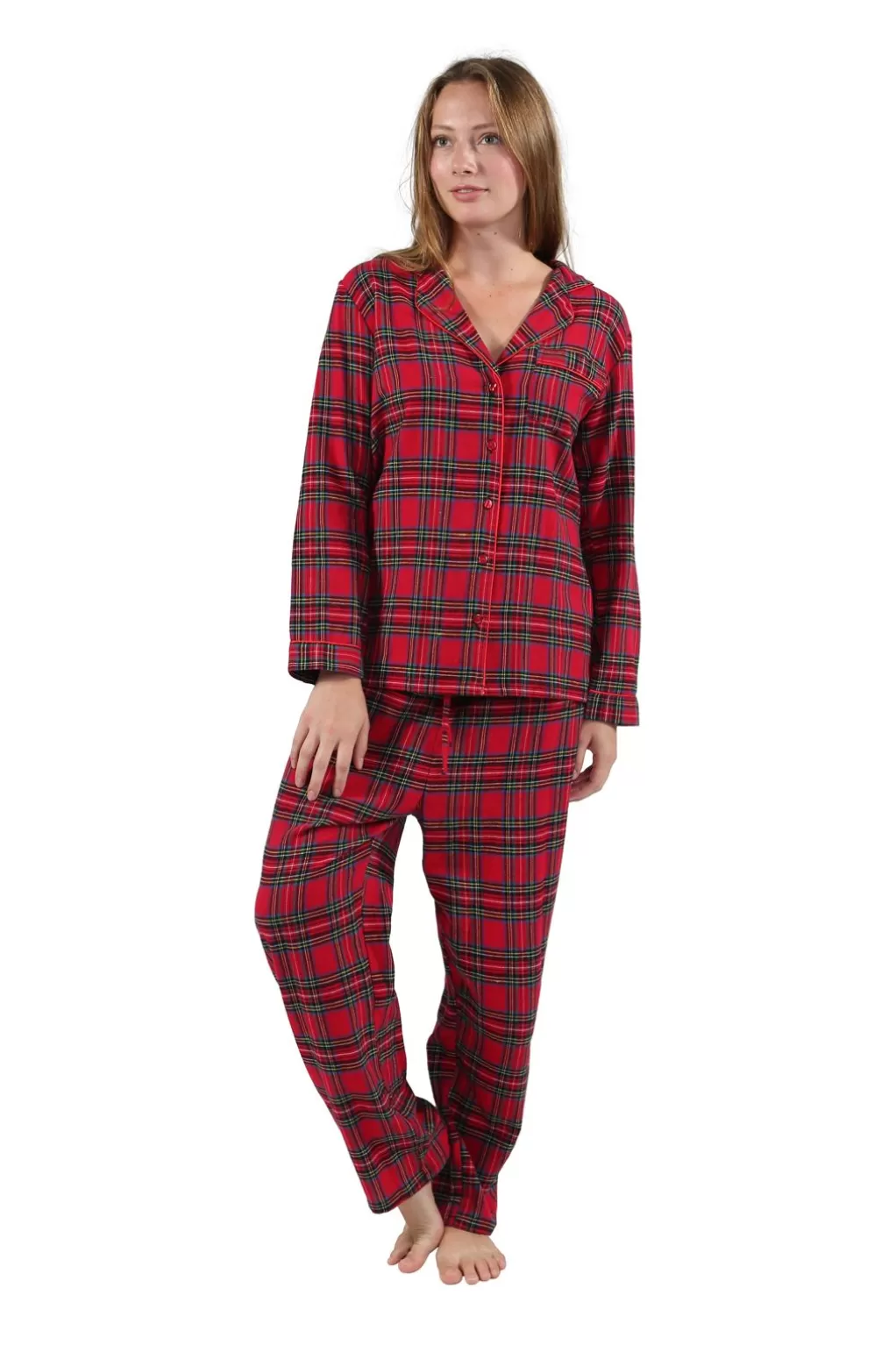 La Cera™ 100% Cotton Yarn Dyed Plaid Flannel Pajama Set