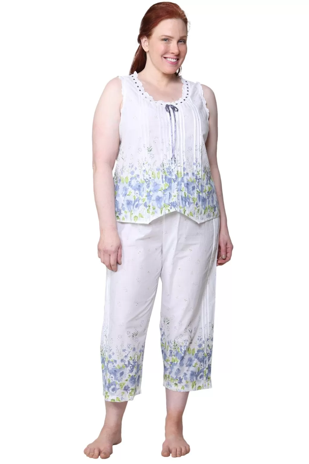 La Cera™ Border Print Sleeveless 100% Cotton Floral Plus Size Pjs