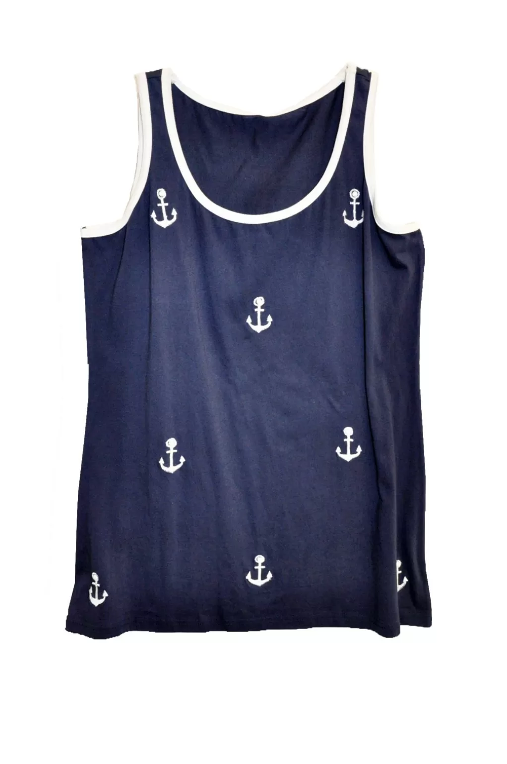 La Cera™ Cotton Knit Tank With Anchor Embroidery - Plus Size