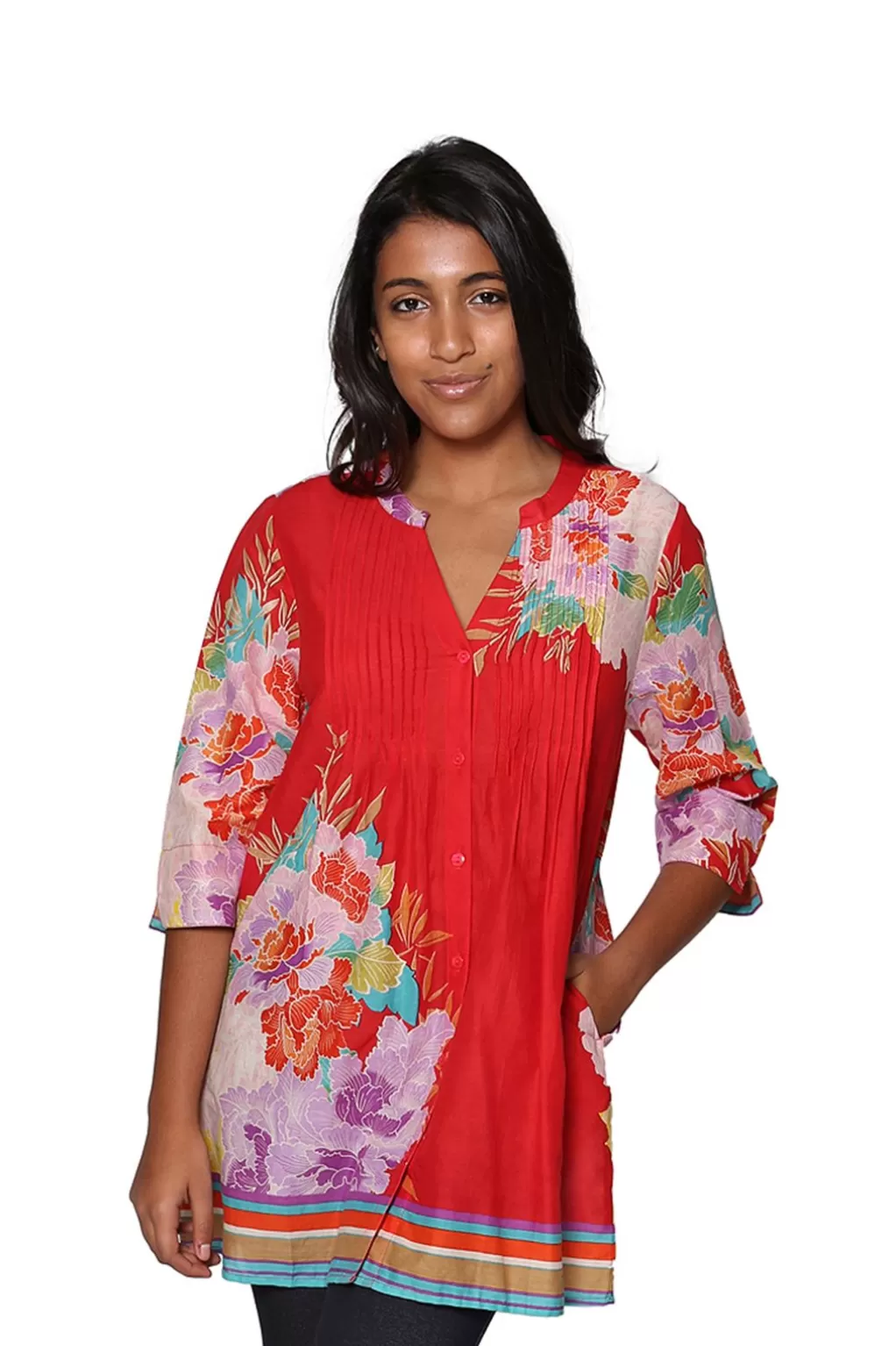 La Cera™ Floral Border Print Tunic With Release Pleats