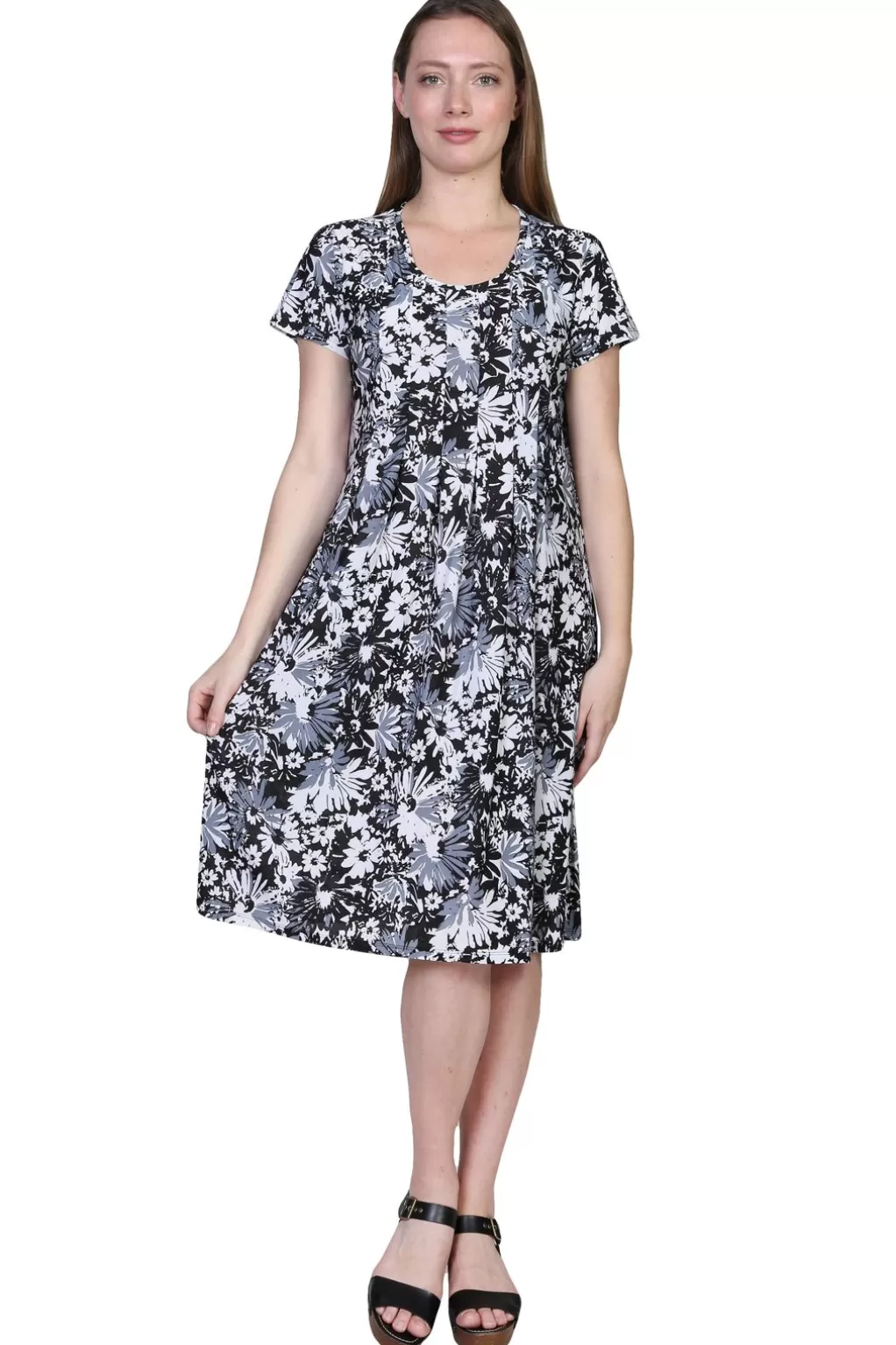 La Cera™ La Cera Black And White Print Short Sleeve Dress