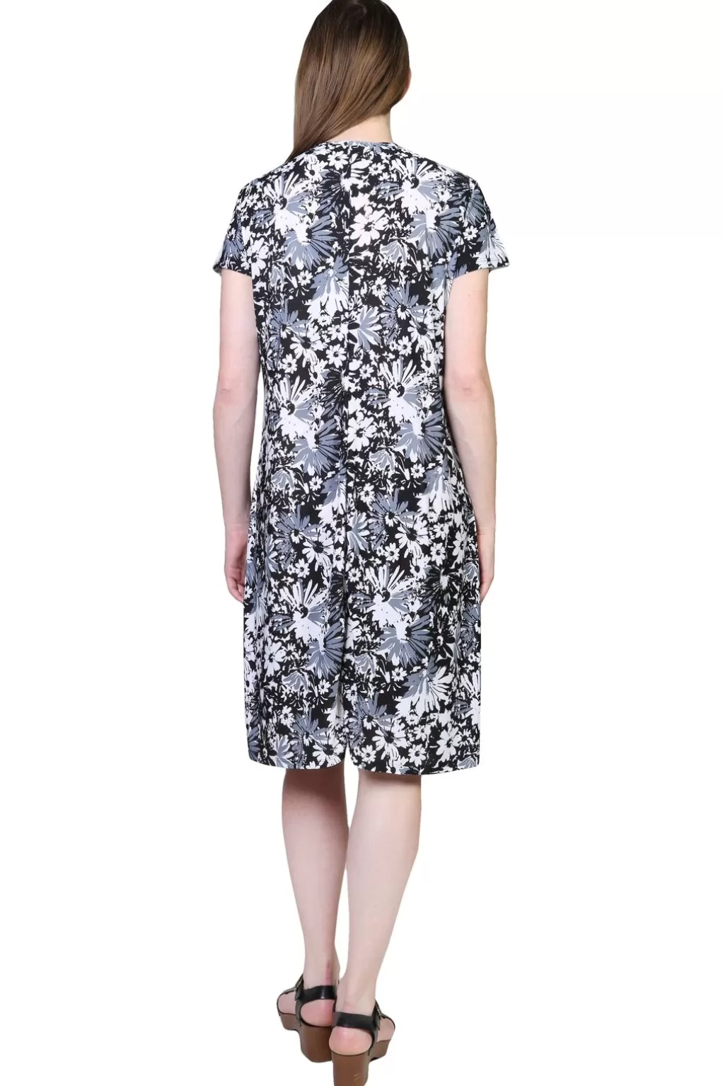 La Cera™ La Cera Black And White Print Short Sleeve Dress