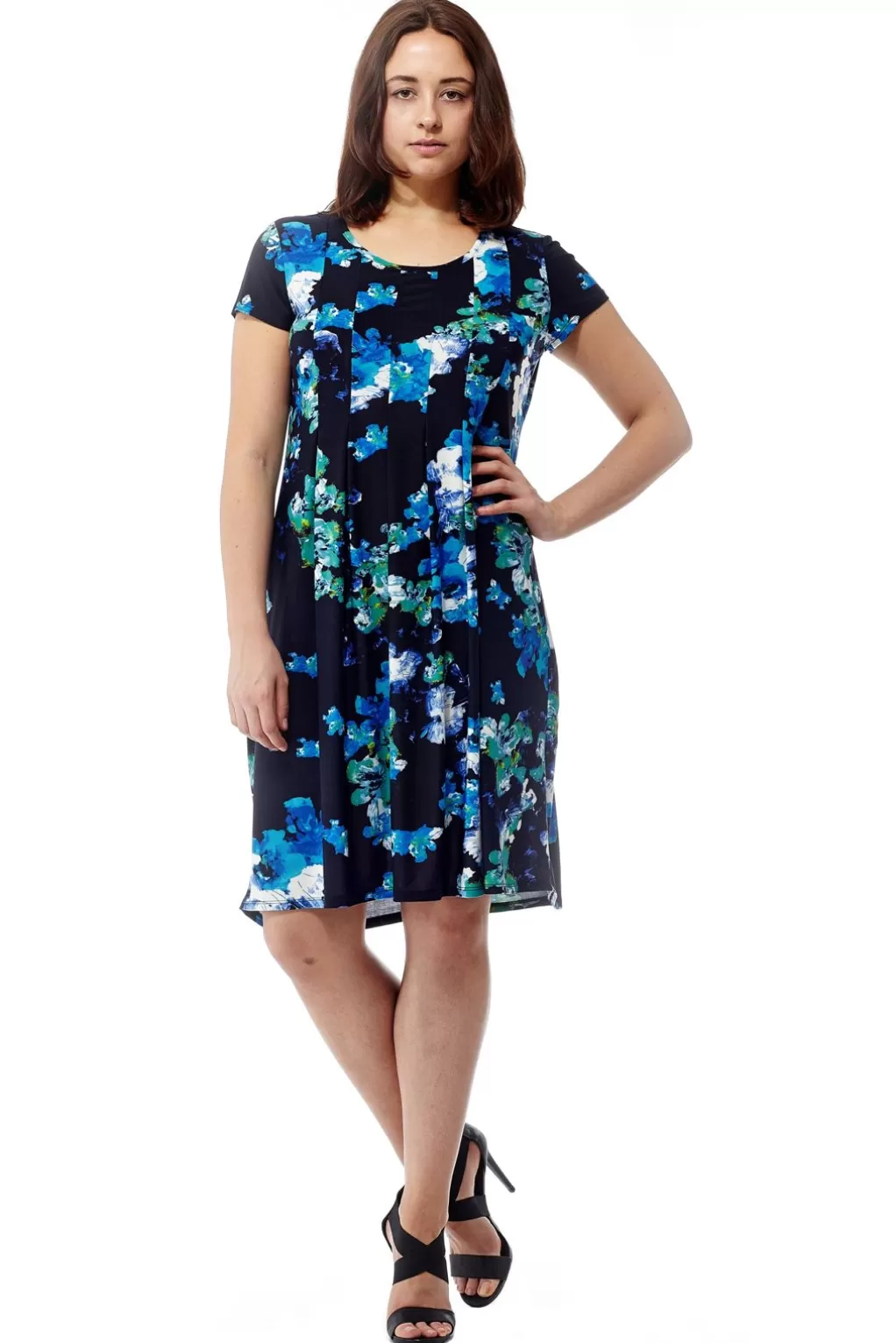La Cera™ La Cera Blue Floral Print Short Sleeve Dress