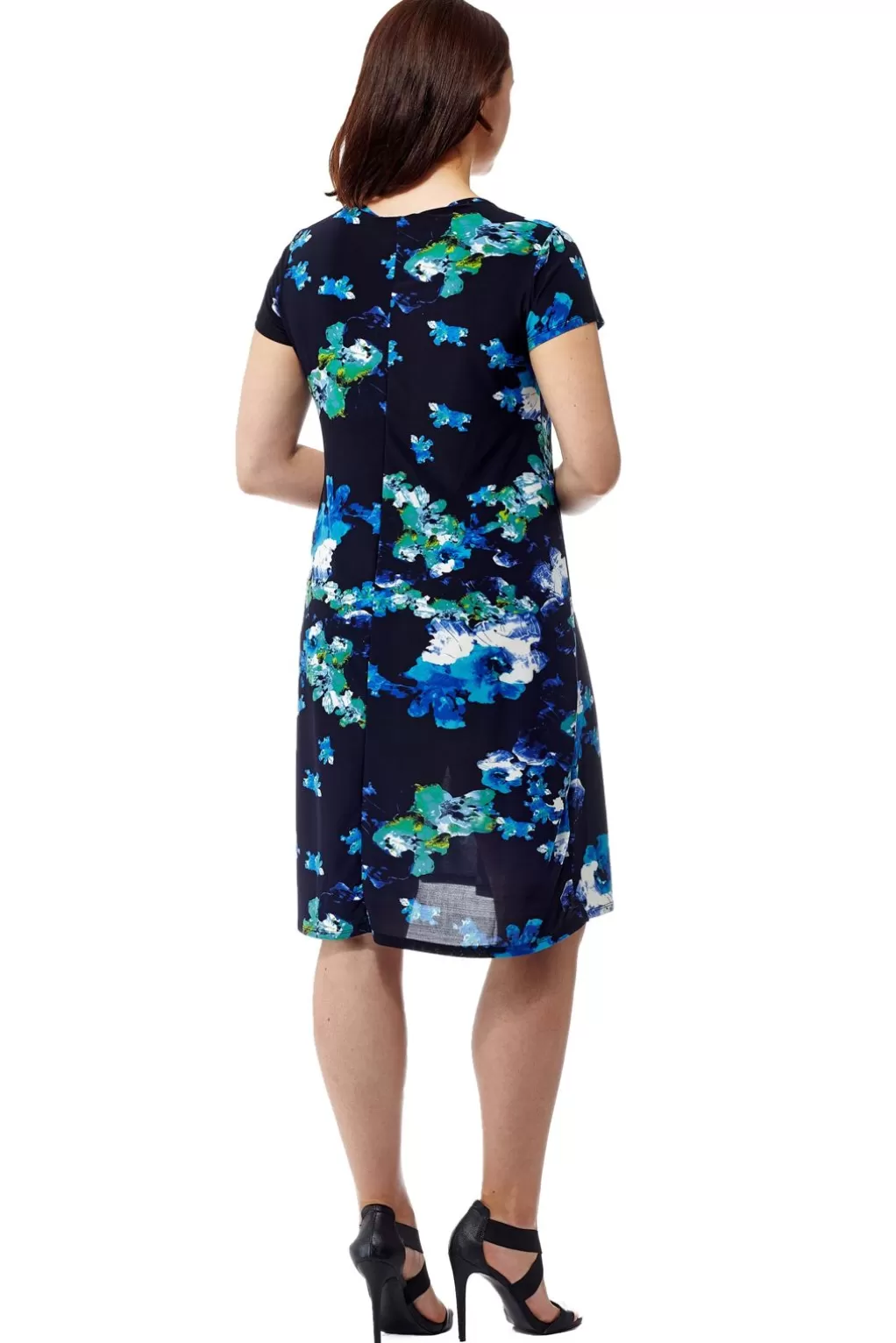 La Cera™ La Cera Blue Floral Print Short Sleeve Dress