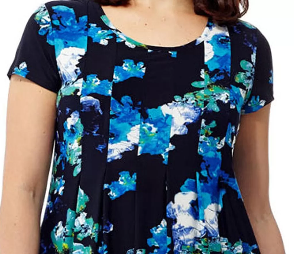 La Cera™ La Cera Blue Floral Print Short Sleeve Dress