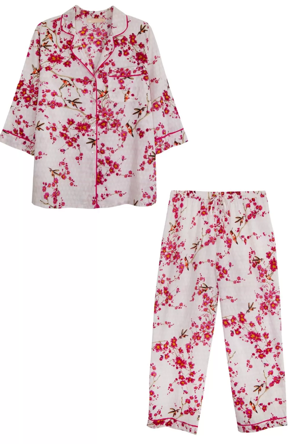 La Cera™ La Cera Cherry Blossom 3/4 Sleeve Cotton Pajama Set - Plus Size