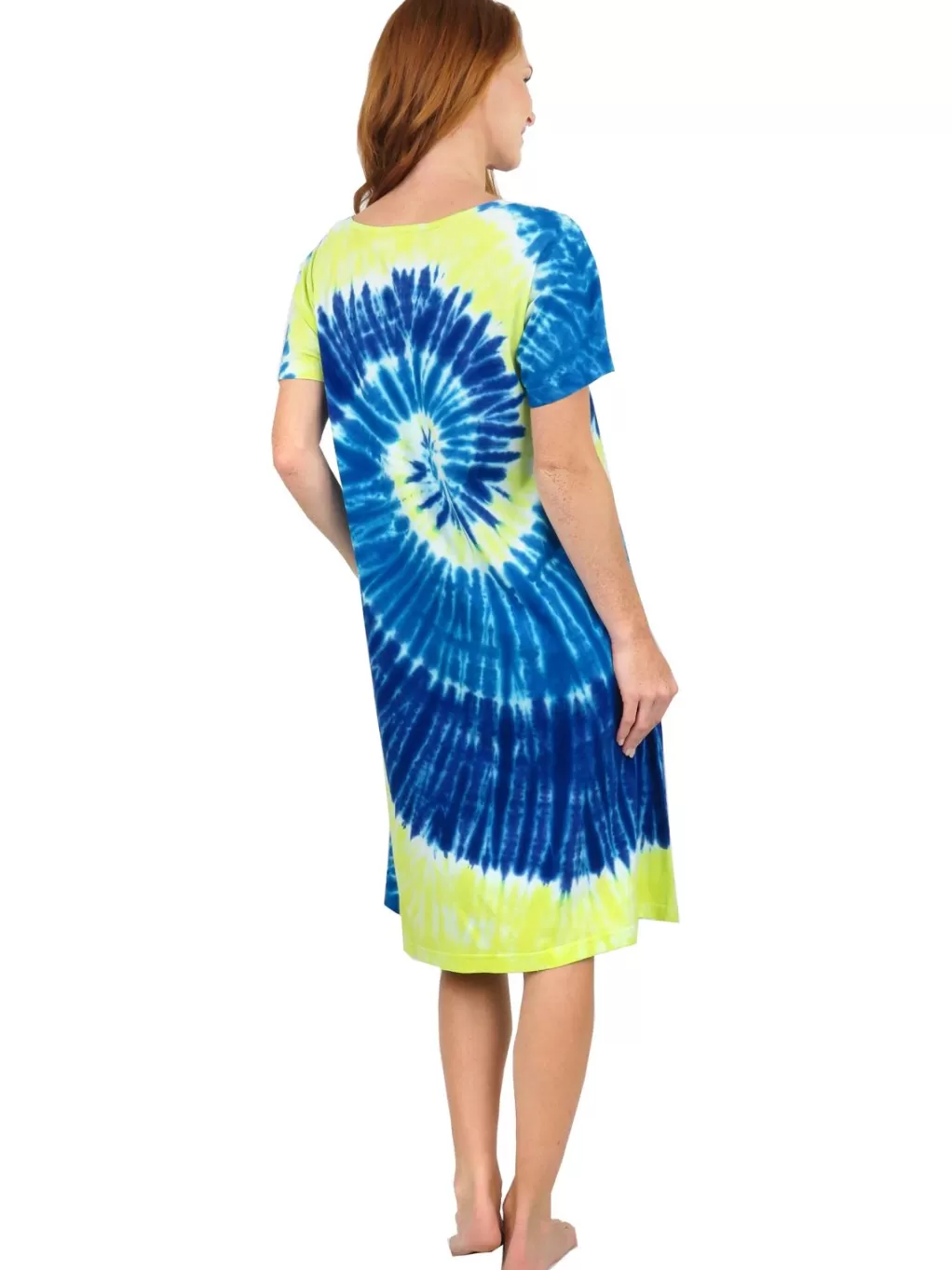 La Cera™ La Cera Cotton Knit Short Sleeve Blue Yellow Tie-Dye Dress