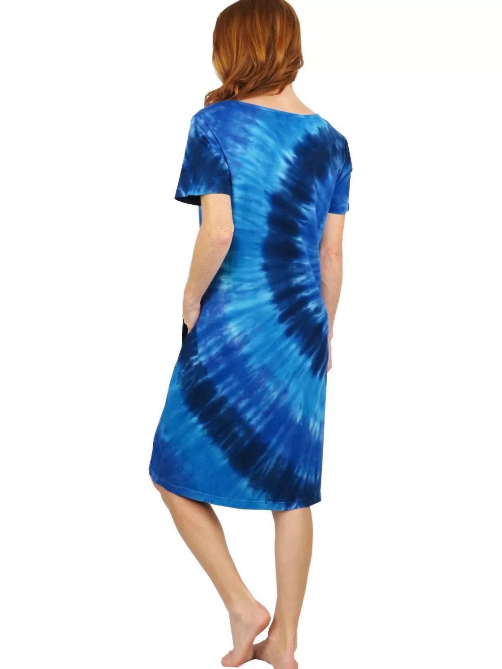 La Cera™ La Cera Cotton Knit Short Sleeve Denim Blue Tie-Dye Dress