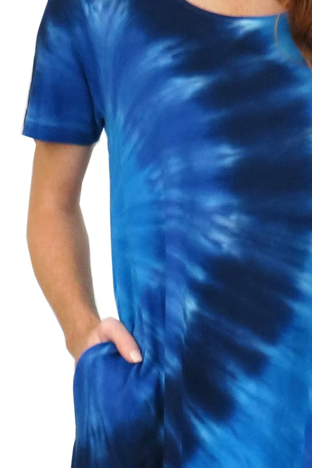 La Cera™ La Cera Cotton Knit Short Sleeve Denim Blue Tie-Dye Dress