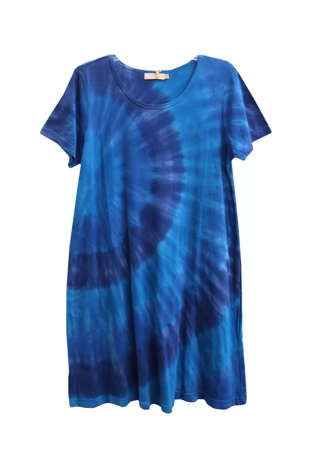 La Cera™ La Cera Cotton Knit Short Sleeve Denim Blue Tie-Dye Dress