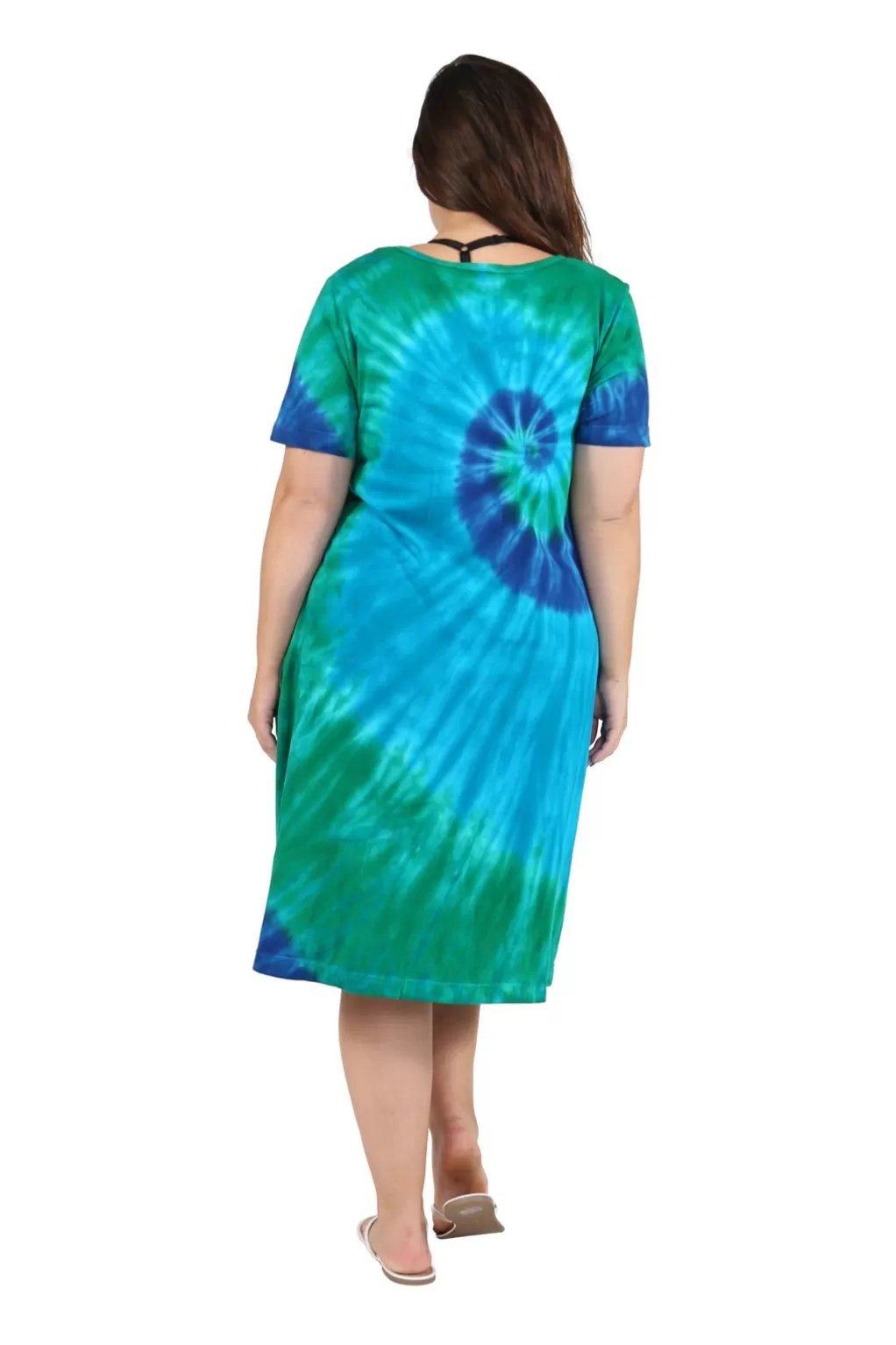 La Cera™ La Cera Cotton Knit Short Sleeve Turquoise Tie-Dye Dress - Plus S