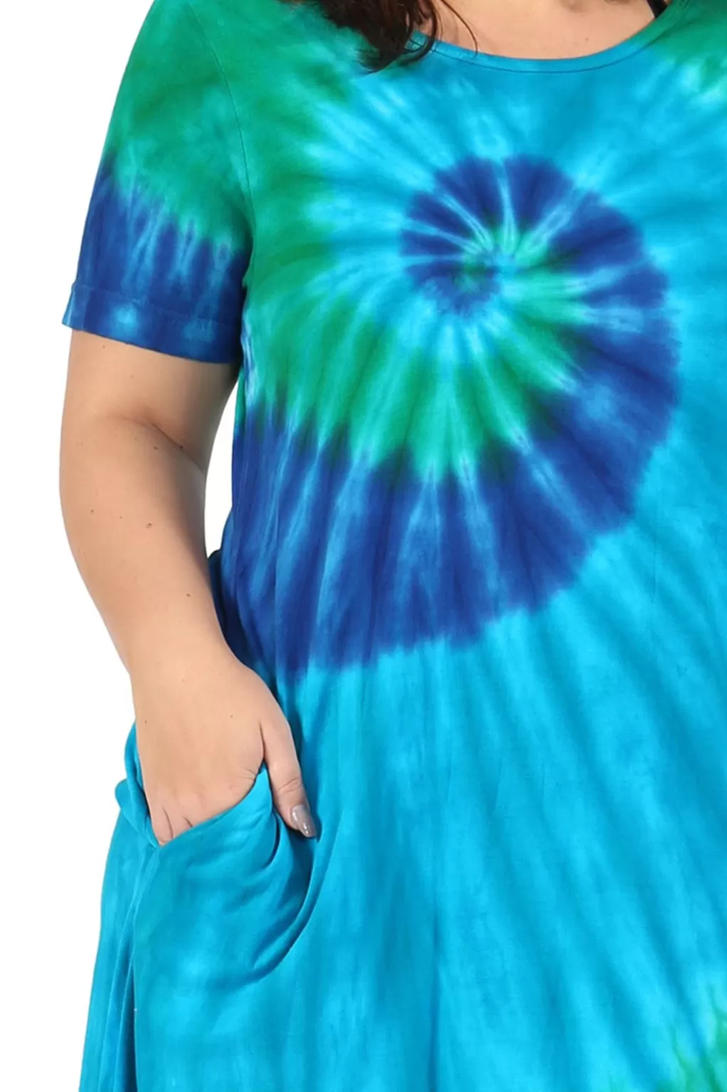 La Cera™ La Cera Cotton Knit Short Sleeve Turquoise Tie-Dye Dress - Plus S