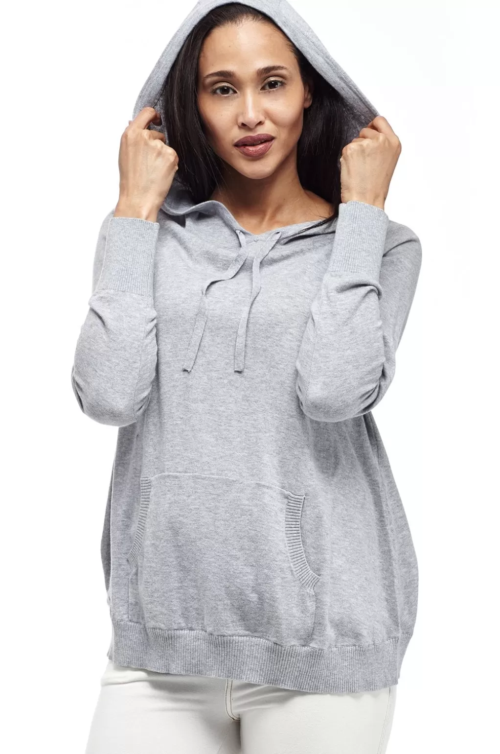 La Cera™ La Cera Drawstring Hooded Pullover Sweater - Plus Size