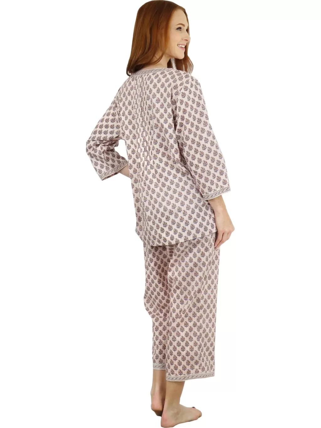 La Cera™ La Cera Floral 3/4 Sleeve Pleat Front Capri Pajama Set