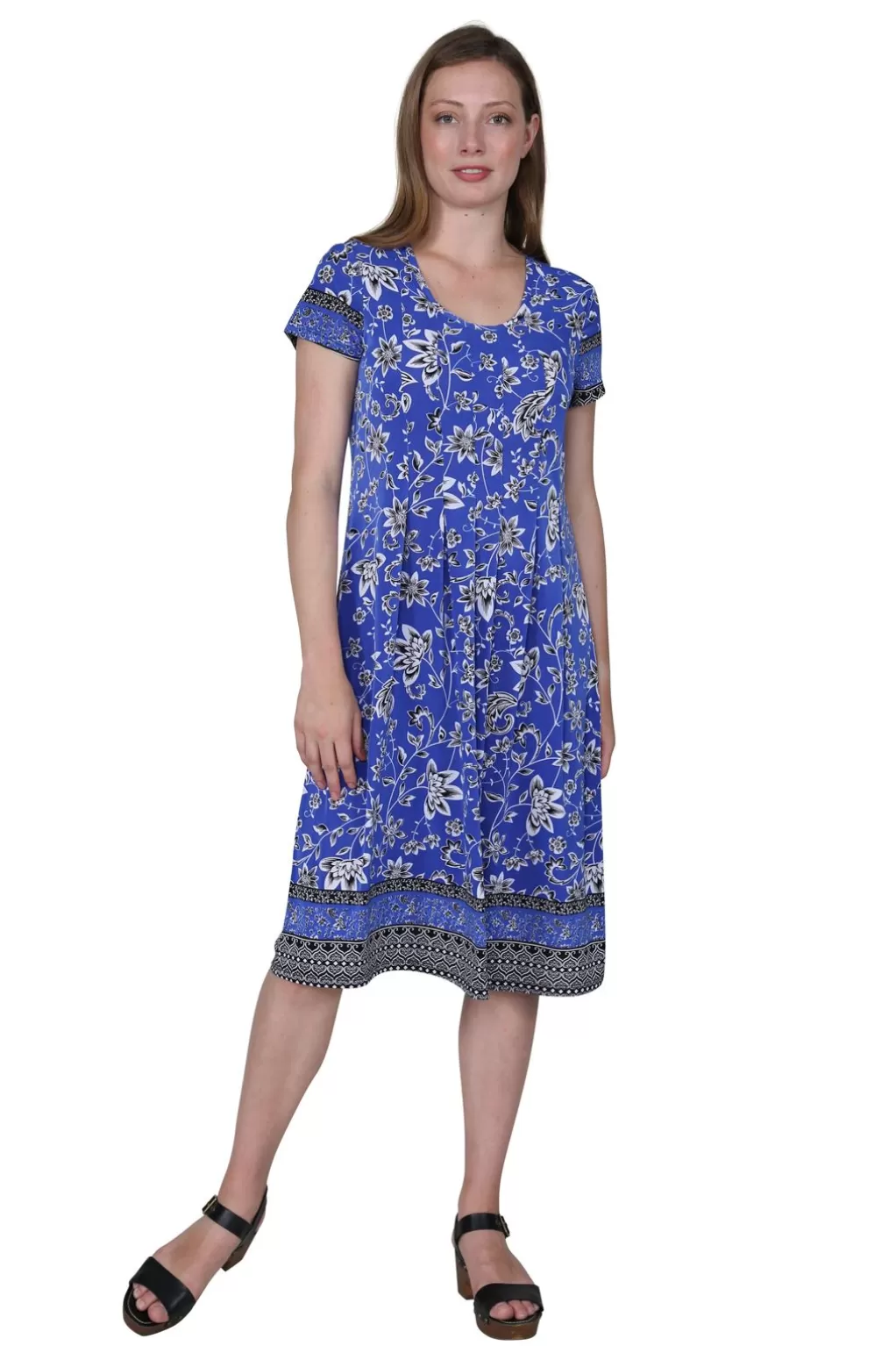 La Cera™ La Cera Floral Border Print Short Sleeve Dress