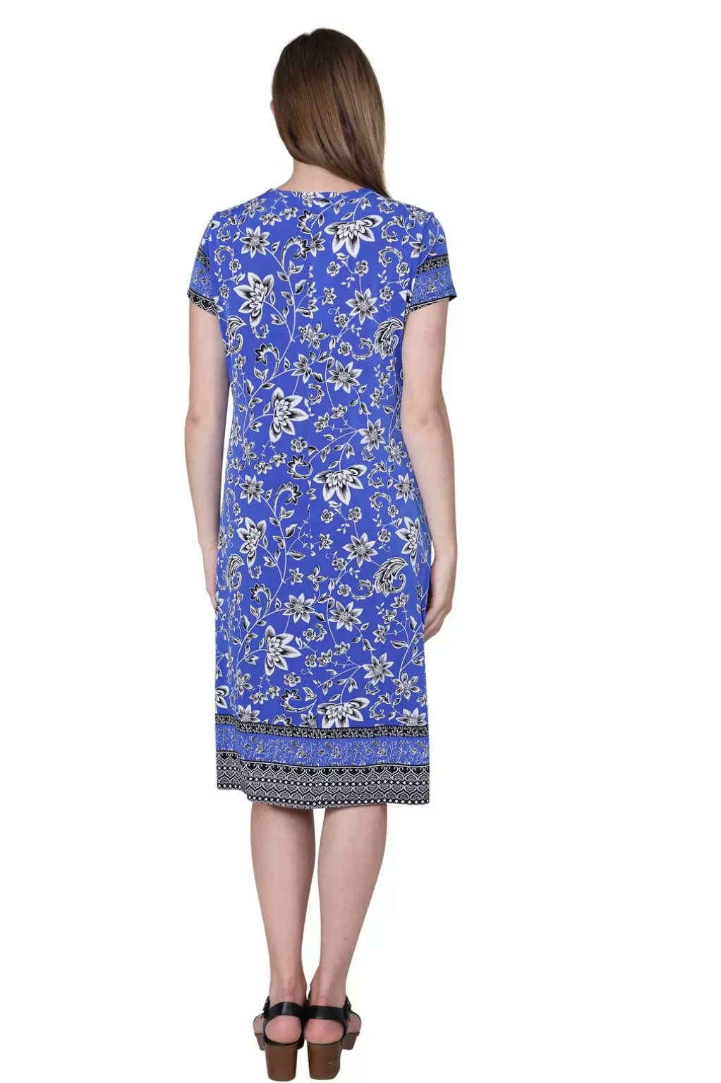 La Cera™ La Cera Floral Border Print Short Sleeve Dress