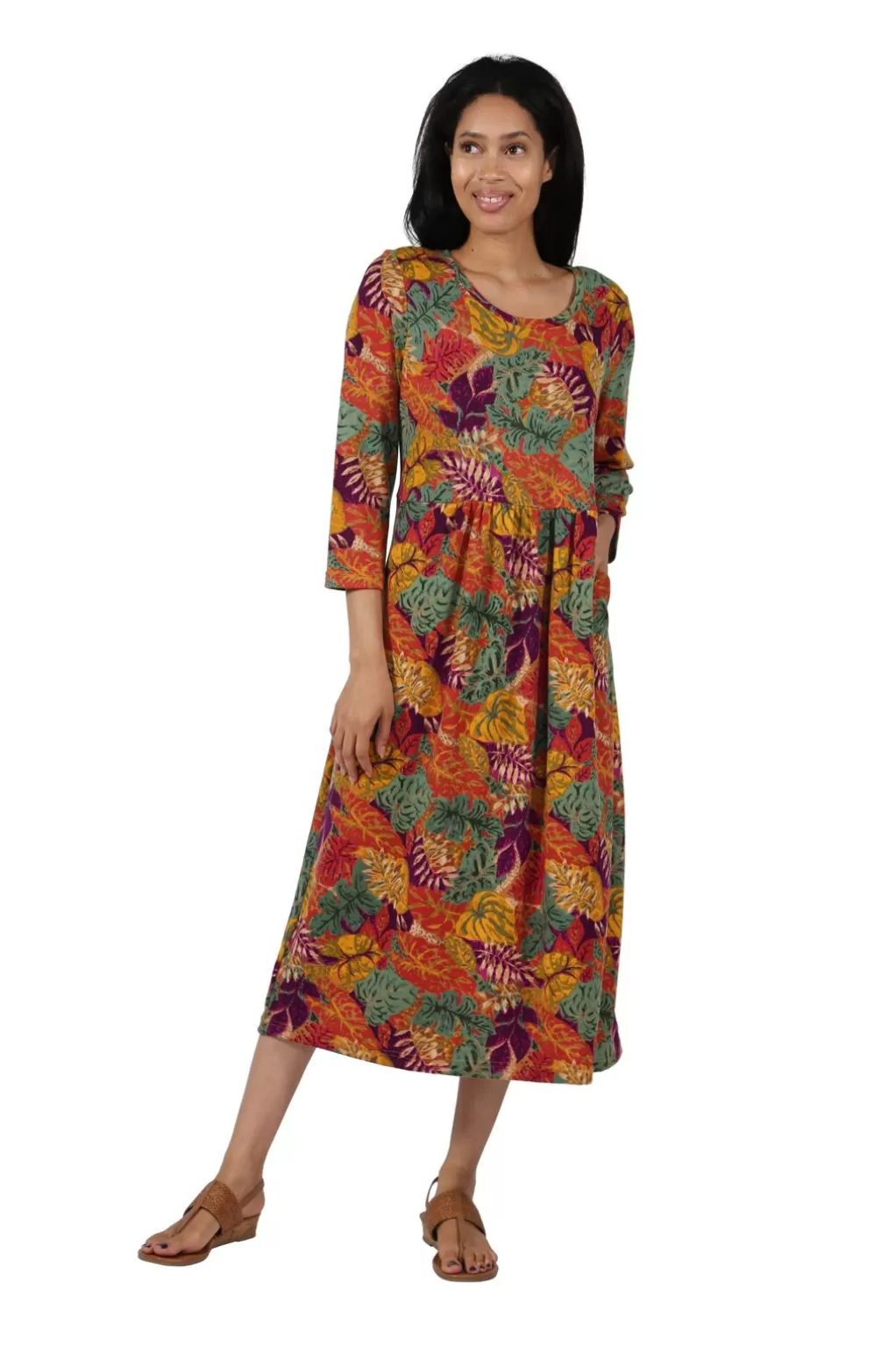 La Cera™ La Cera Knit Foliage Printed Dress