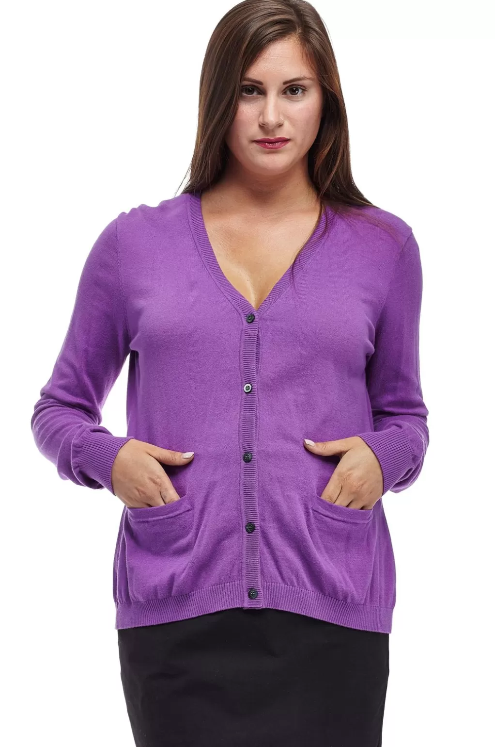 La Cera™ La Cera Long Sleeve Cardigan With Pockets - Plus Size