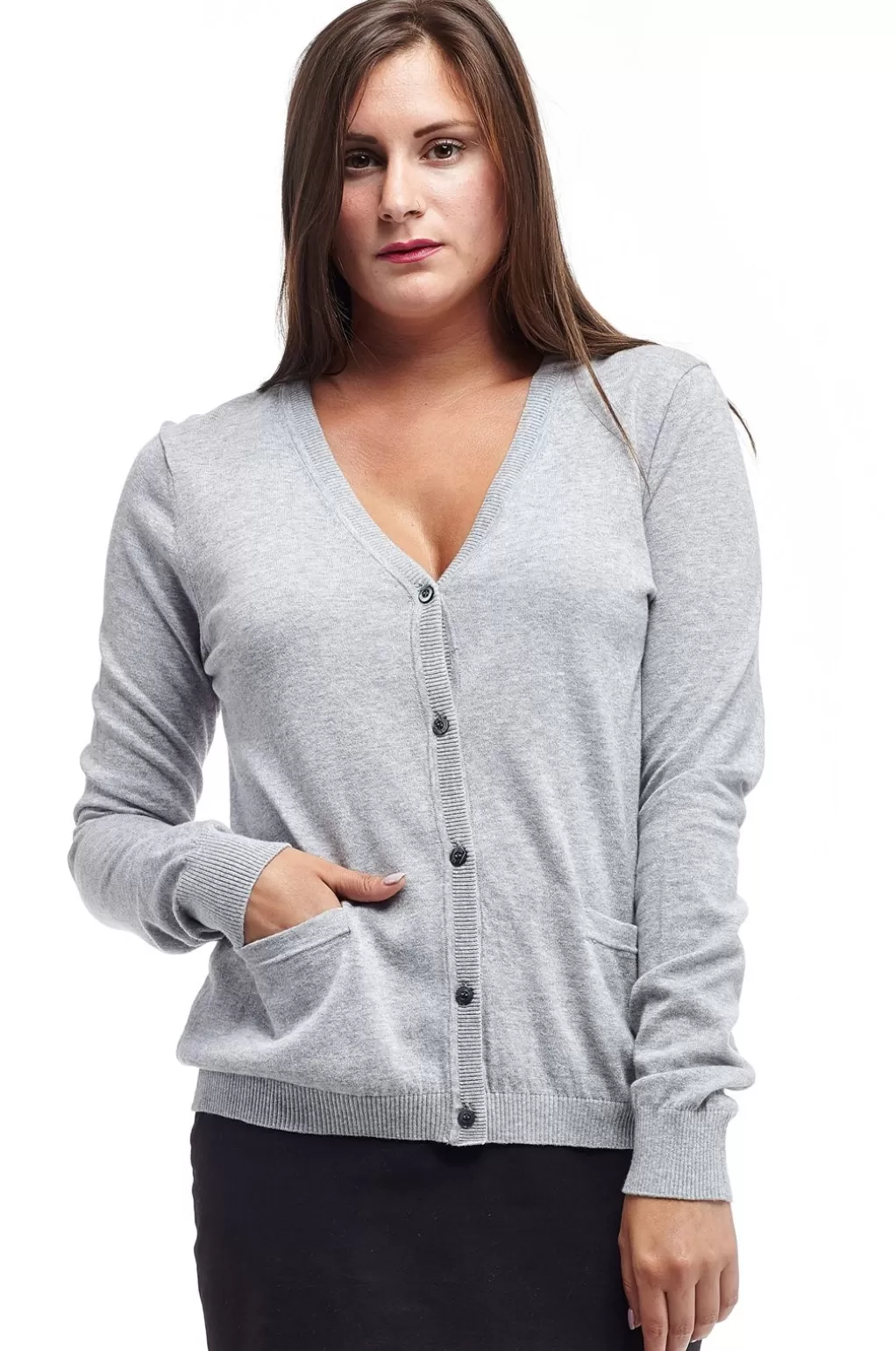 La Cera™ La Cera Long Sleeve Cardigan With Pockets - Plus Size