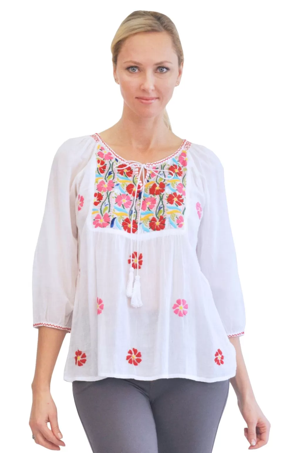 La Cera™ La Cera Multicolored Embroidered Top