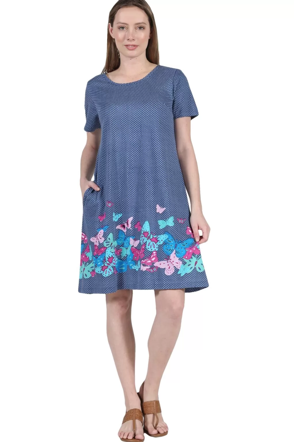 La Cera™ La Cera Novelty Floral Butterfly Print Short Sleeve Dress