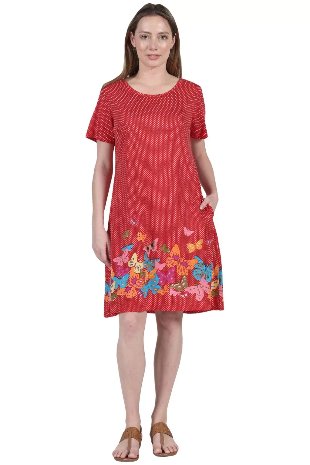 La Cera™ La Cera Novelty Floral Butterfly Print Short Sleeve Dress