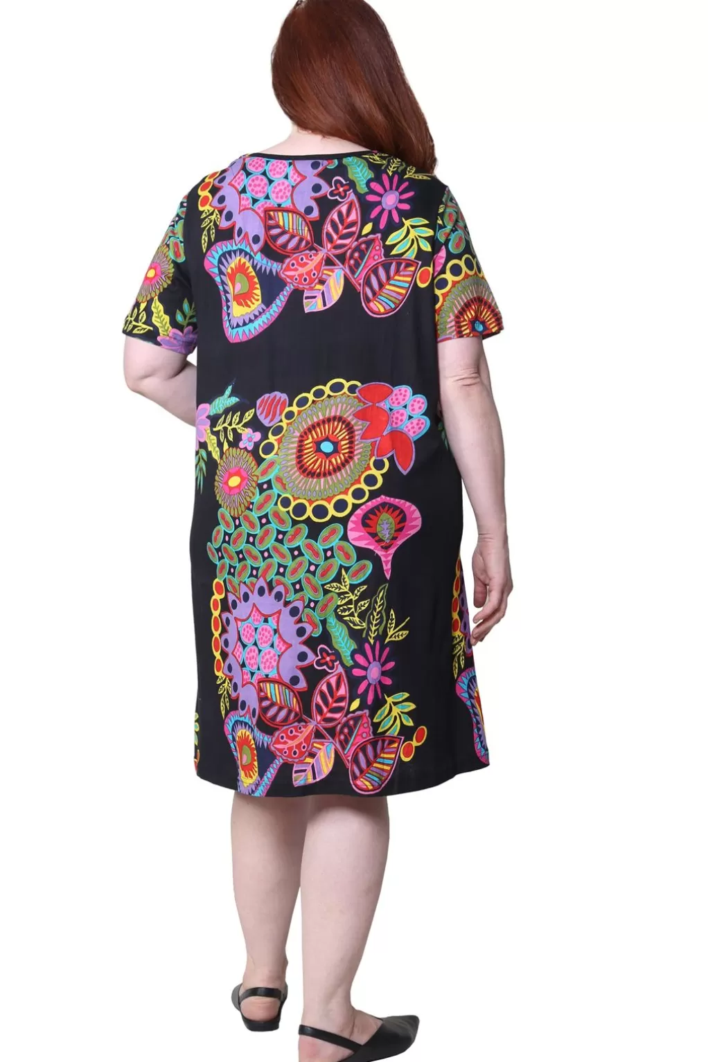 La Cera™ La Cera Novelty Floral Print Plus Size Short Sleeve Dress