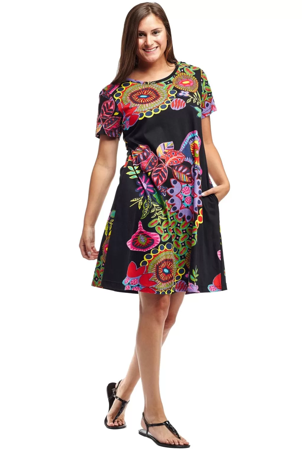 La Cera™ La Cera Novelty Floral Print Short Sleeve Dress