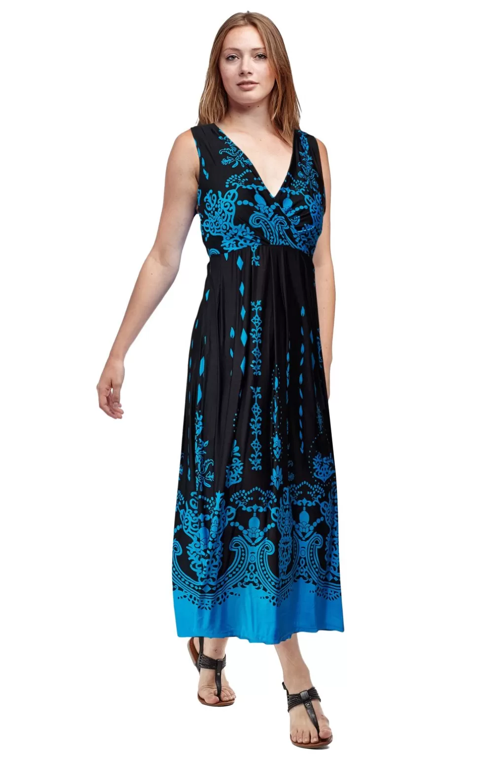 La Cera™ La Cera Paisley Border Print Sleeveless Printed Maxi Dress