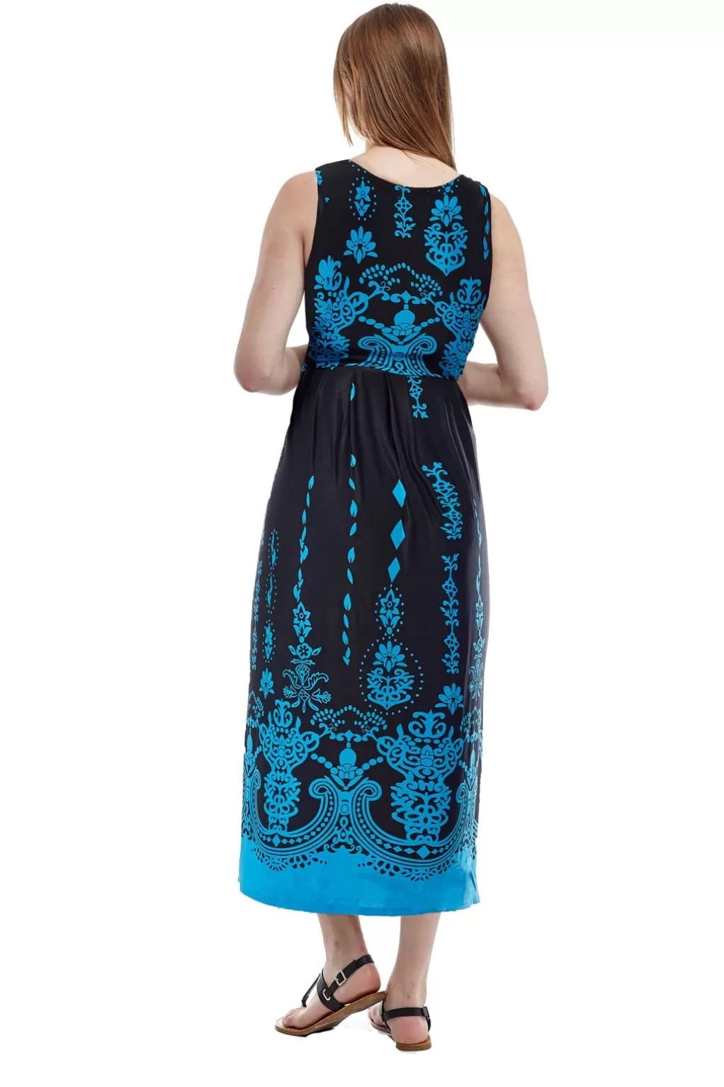 La Cera™ La Cera Paisley Border Print Sleeveless Printed Maxi Dress