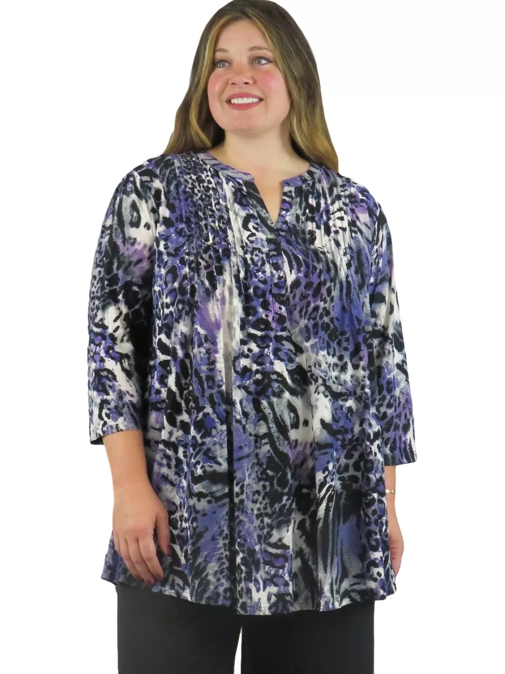 La Cera™ La Cera Pleat Front Animal Printed Tunic - Plus Size