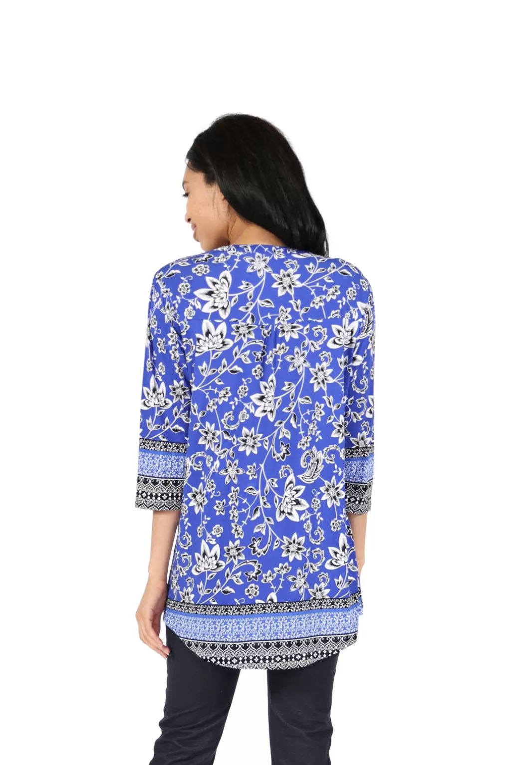 La Cera™ La Cera Pleat Front Printed Tunic With Border Print