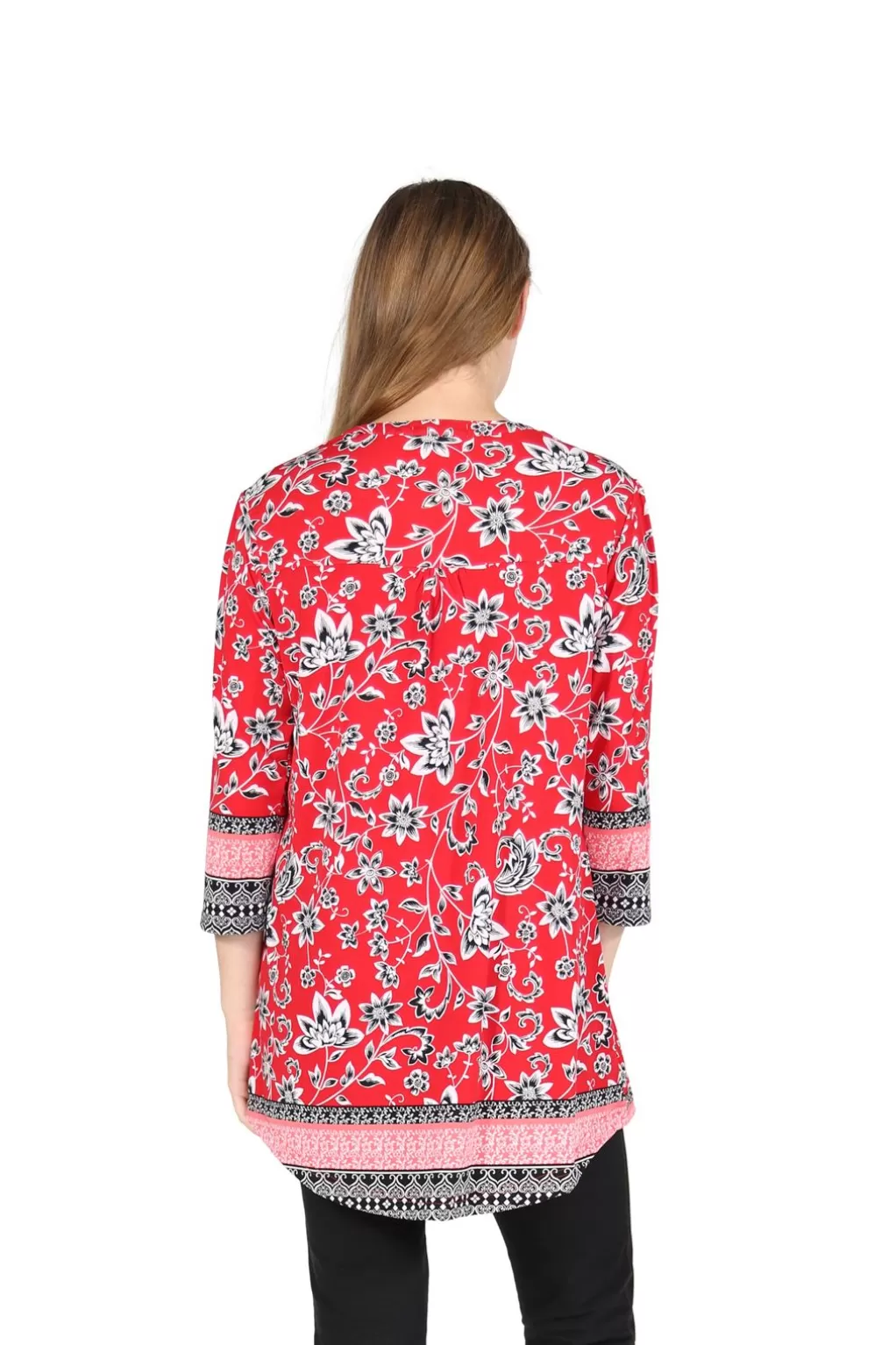 La Cera™ La Cera Pleat Front Printed Tunic With Border Print