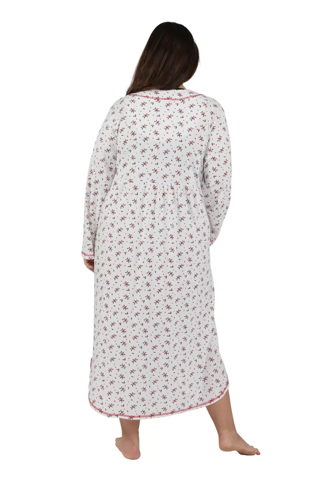 La Cera™ La Cera Plus Size 100% Cotton Knit Mistletoe Print Nightshirt