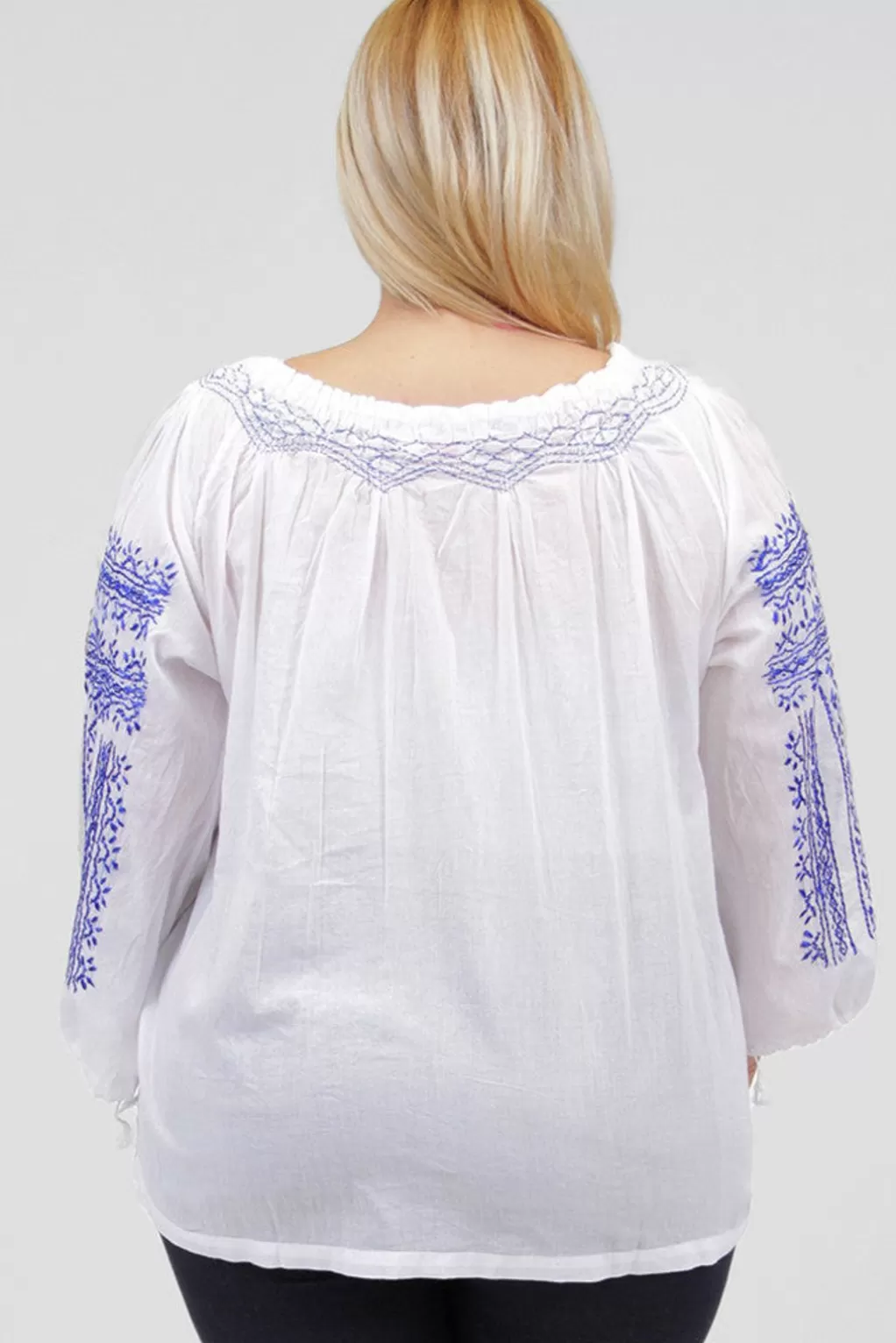 La Cera™ La Cera Plus Size 3/4 Sleeve Stripe Embroidered Peasant Top