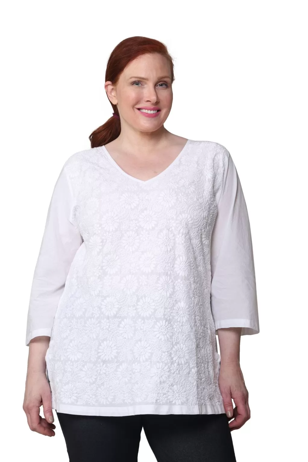 La Cera™ La Cera Plus Size Full Embroidered V-Neck Tunic