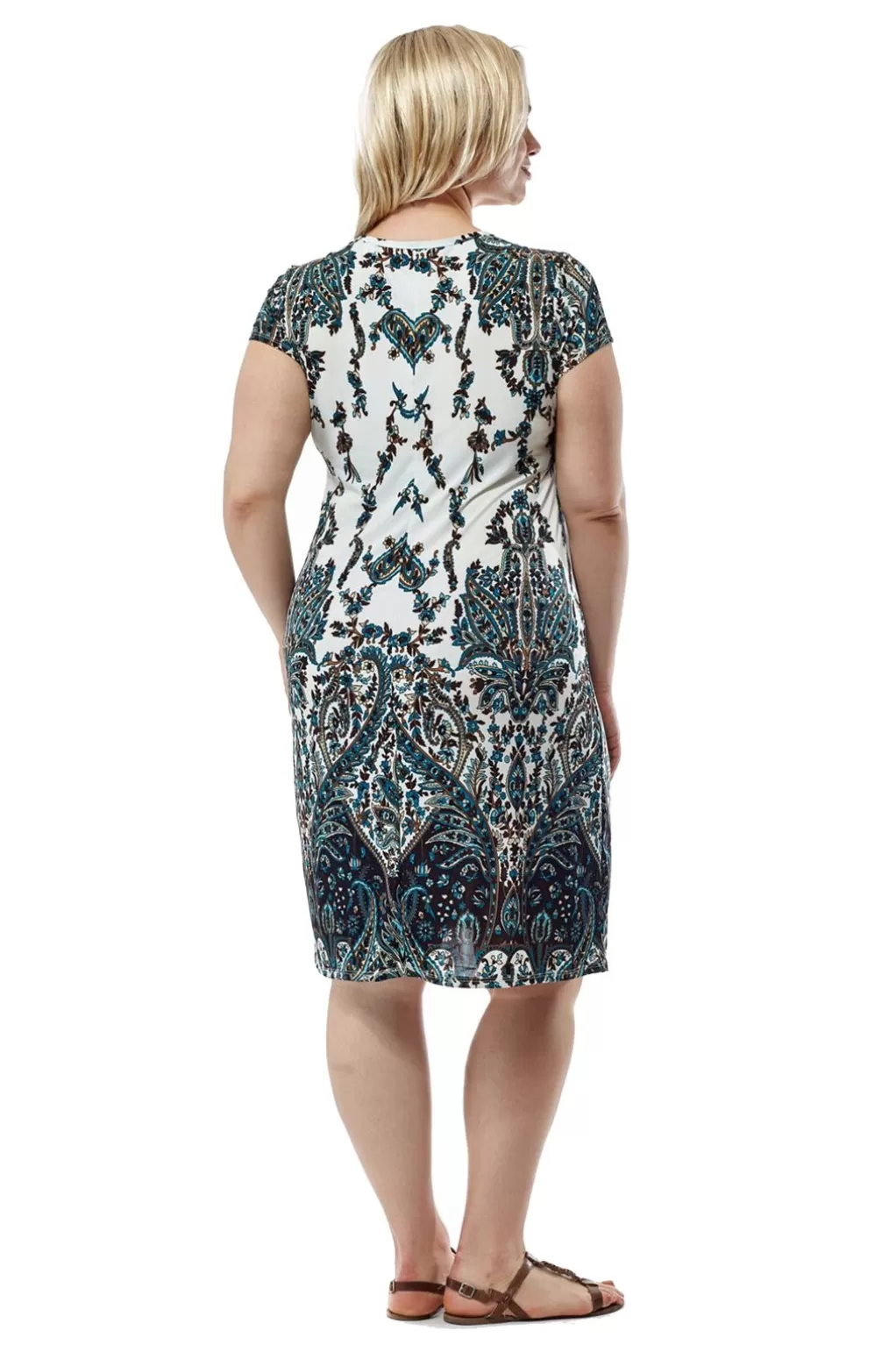 La Cera™ La Cera Plus Size Ivory And Navy Print Short Sleeve Dress