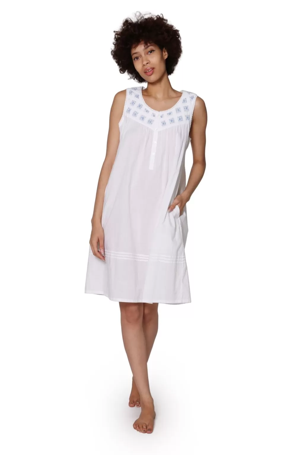 La Cera™ La Cera Plus Size Lattice Yoke Chemise With Embroidery