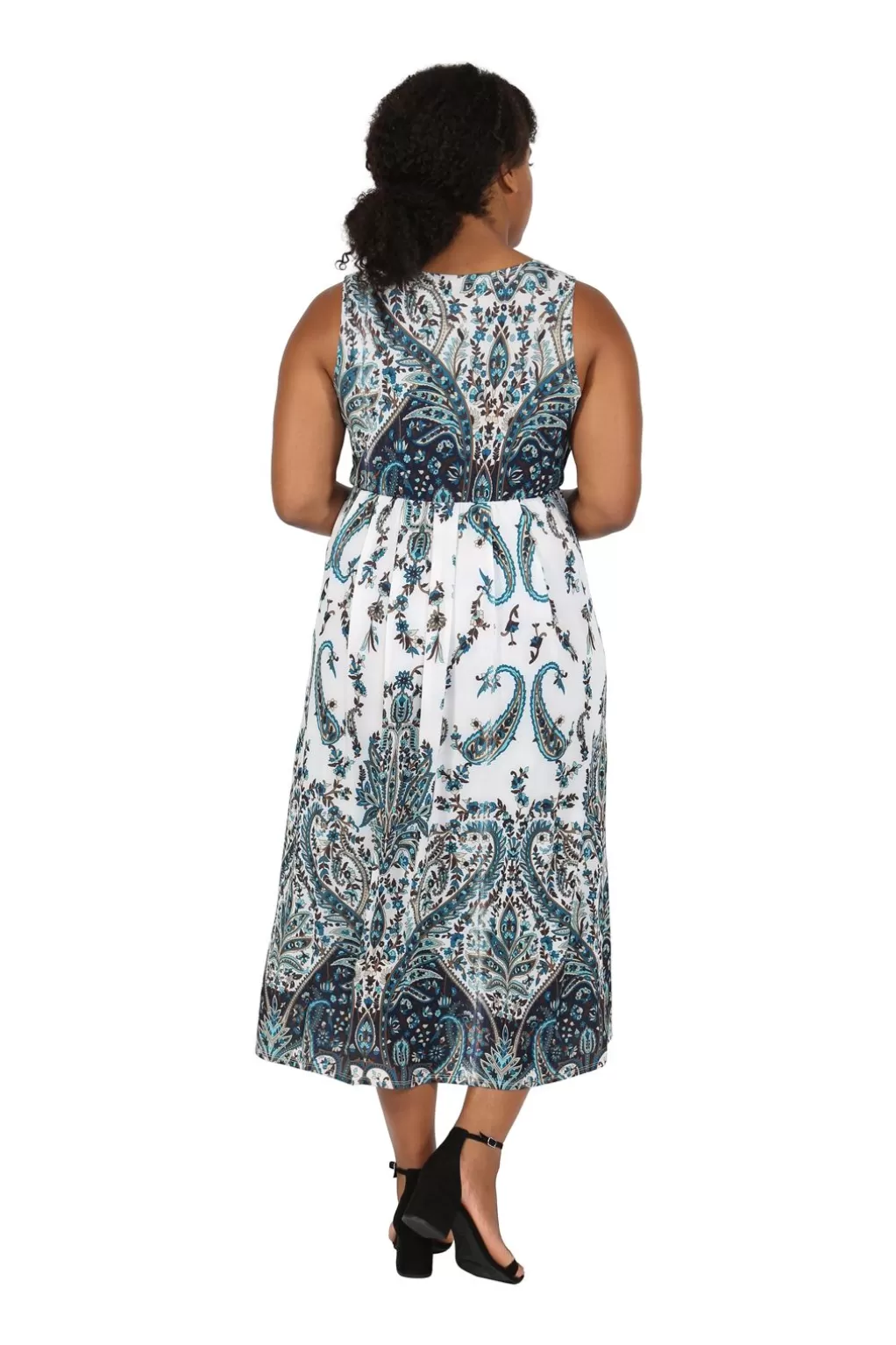 La Cera™ La Cera Plus Size Paisley Printed Sleeveless Long Dress