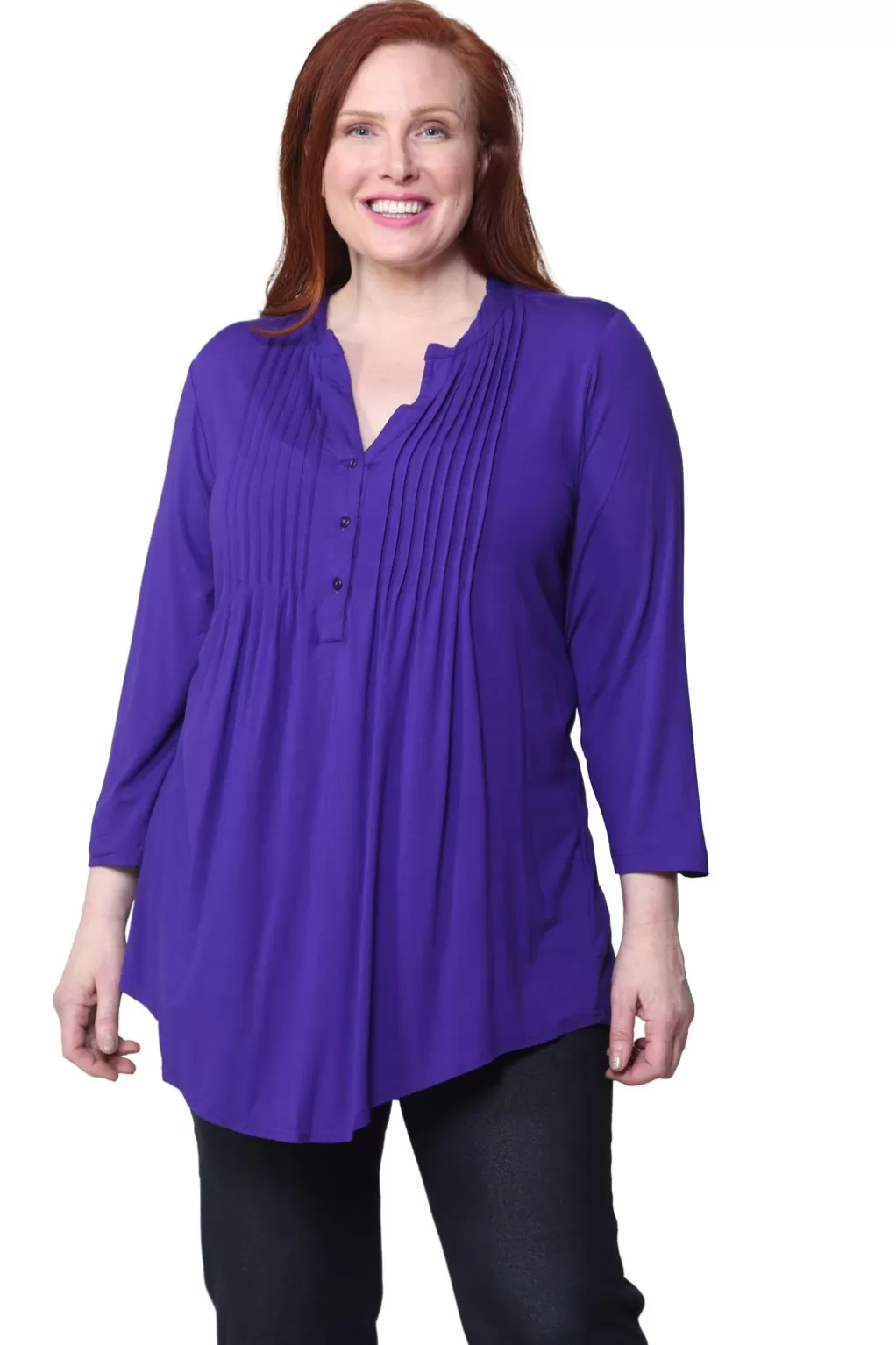 La Cera™ La Cera Plus Size Pleat Front Rayon Solid Tunic