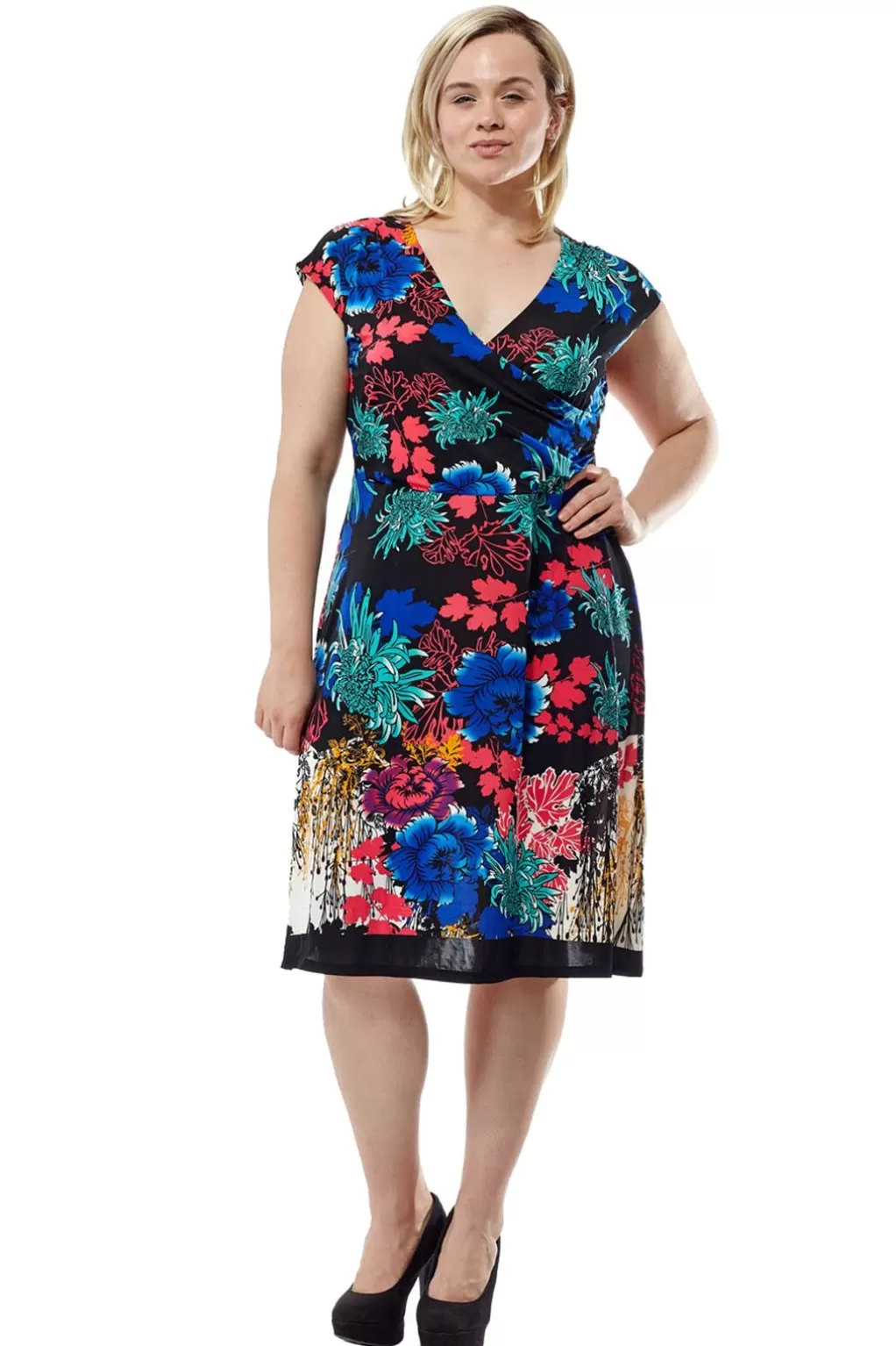 La Cera™ La Cera Plus Size Print Cross-Over Front Dress