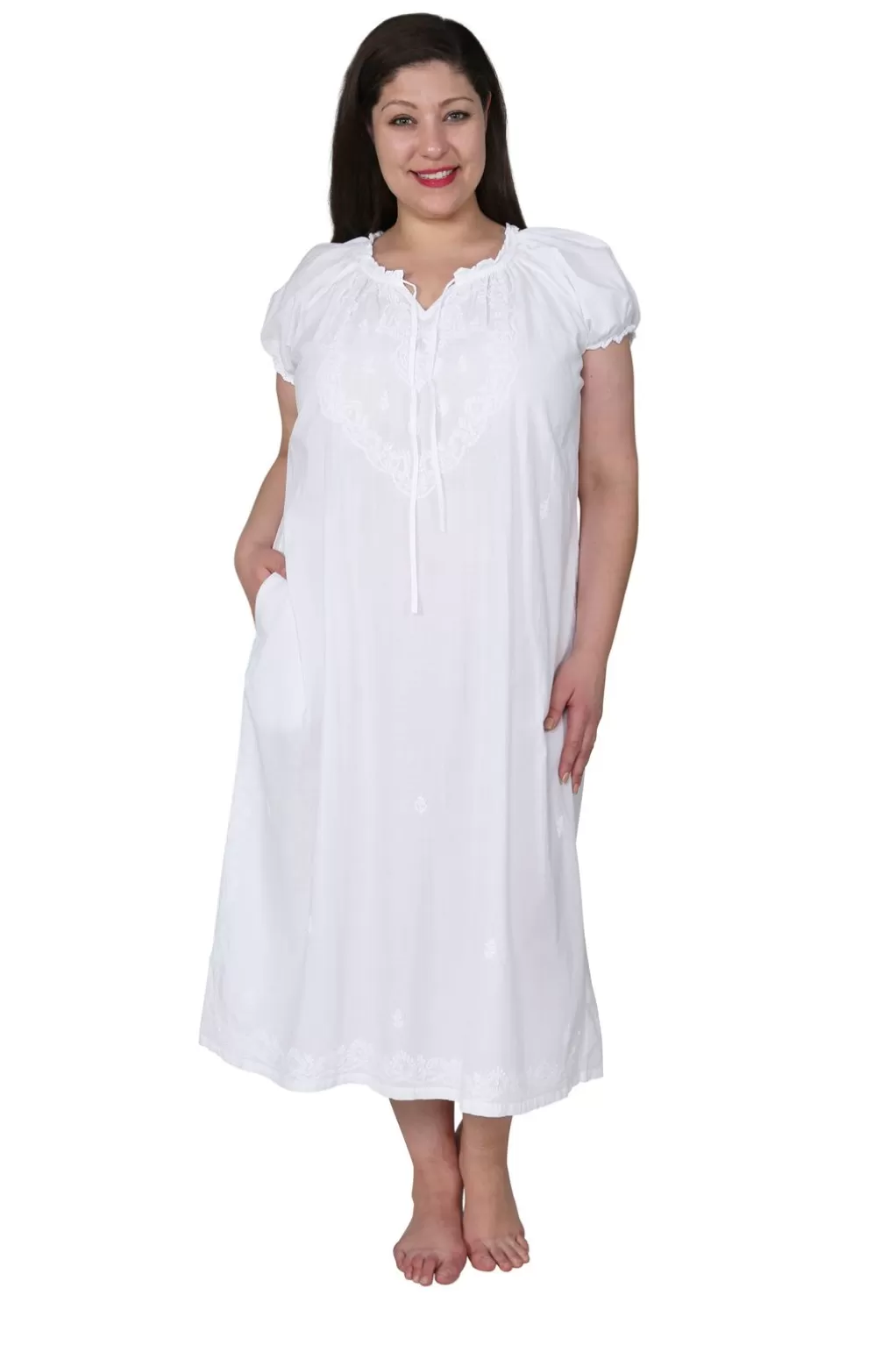 La Cera™ La Cera Plus Size Puff Sleeve Peasant Neckline Gown