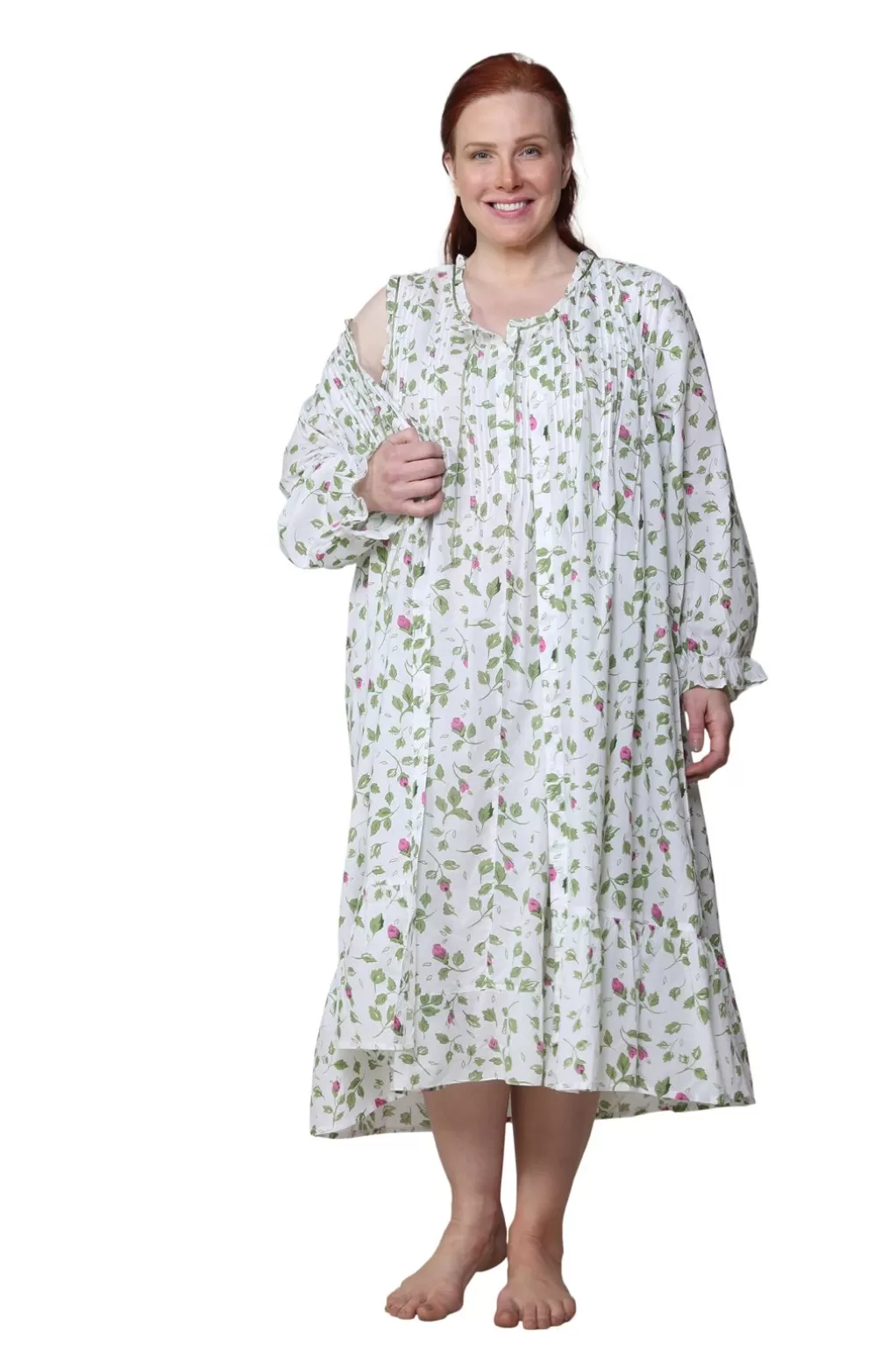 La Cera™ La Cera Rose Vine 100% Cotton Robe - Plus Size