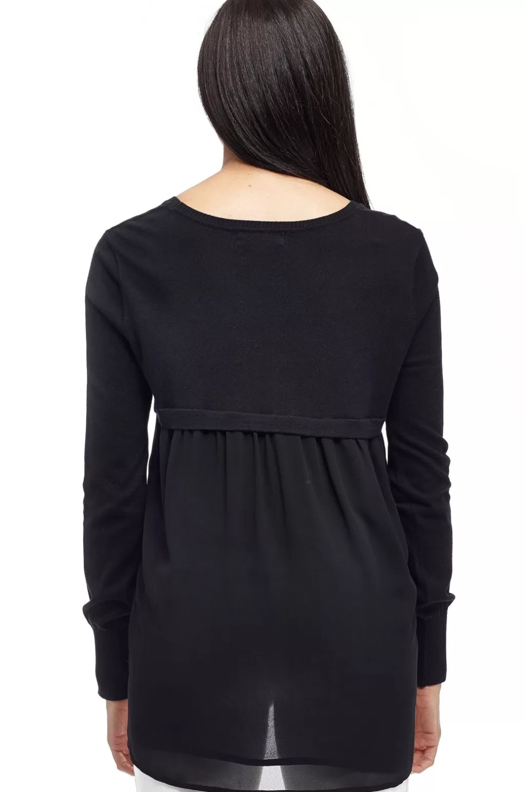 La Cera™ La Cera Rounded Neck Sweater Top With Georgette Back