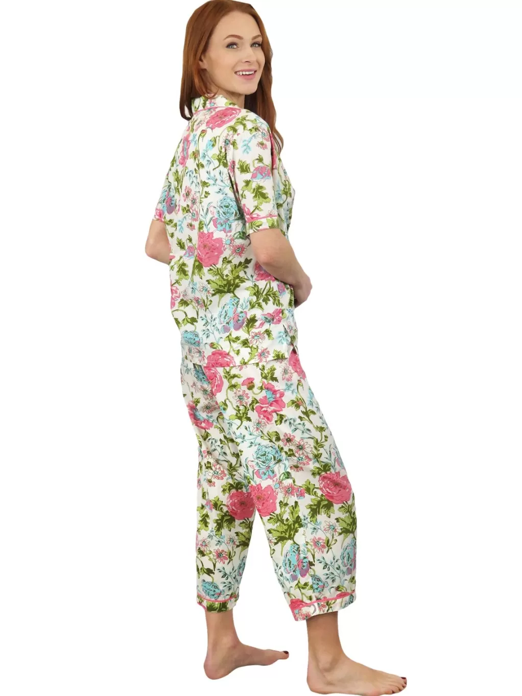 La Cera™ La Cera Short Sleeve English Garden Print Cotton Pajama Set